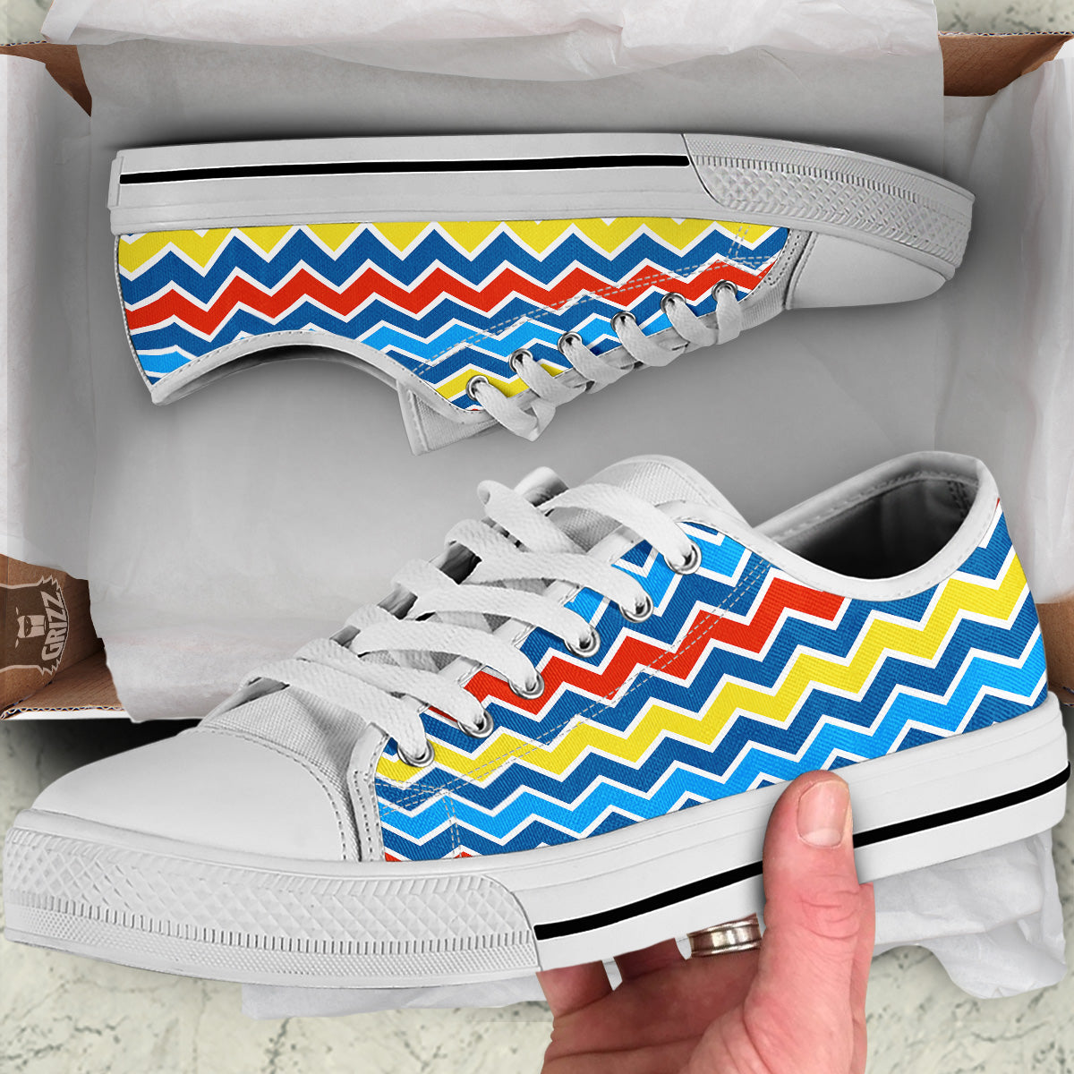 Zigzag Autism Awareness Color Print Pattern White Low Top Shoes-grizzshop