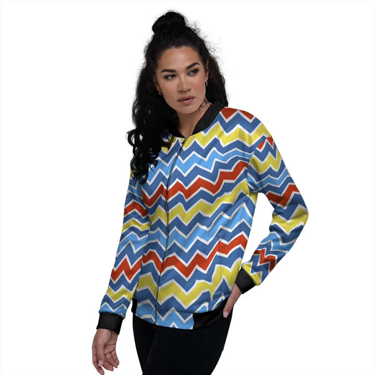 Zigzag Autism Awareness Color Print Pattern Women's Bomber Jacket-grizzshop