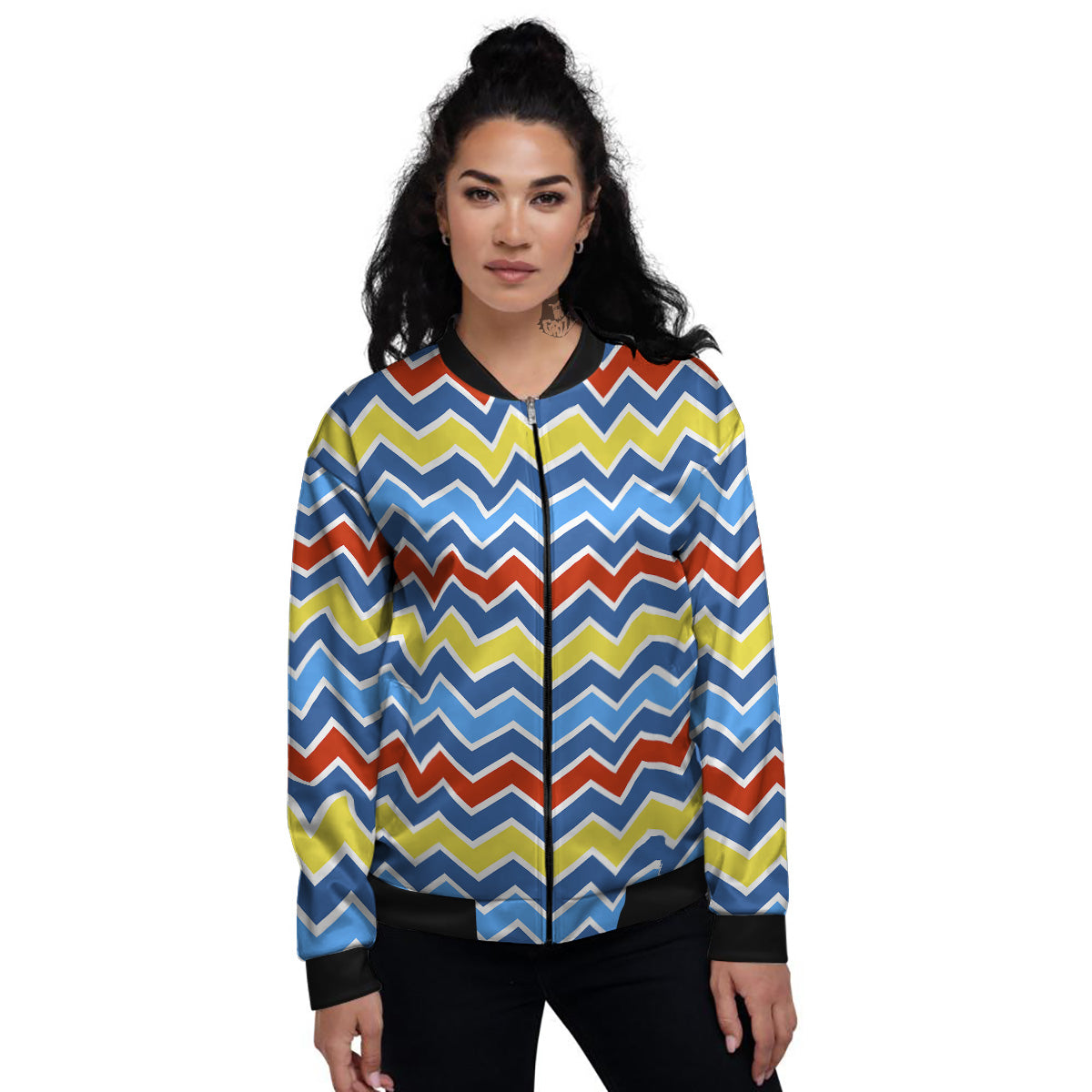 Zigzag Autism Awareness Color Print Pattern Women's Bomber Jacket-grizzshop