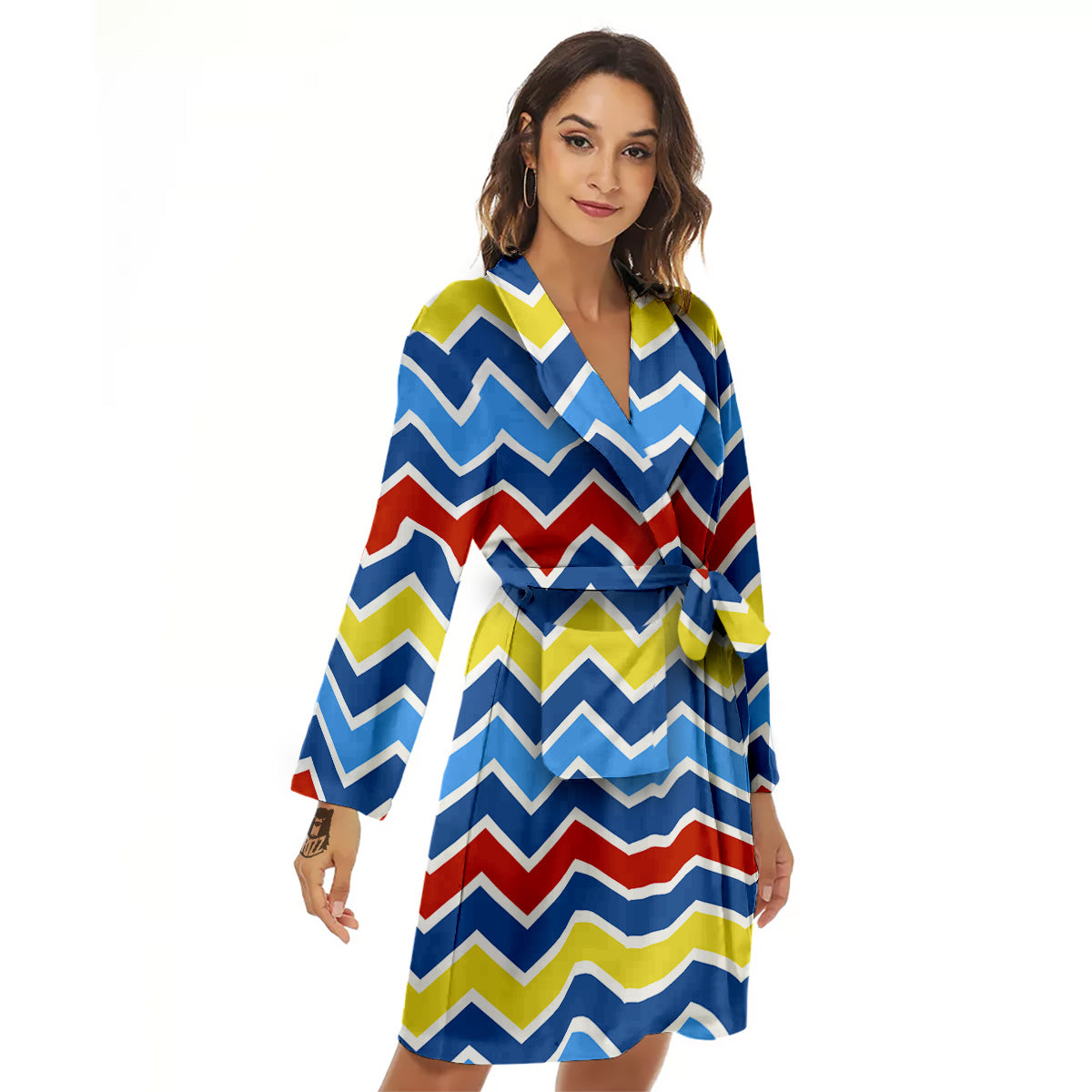 Zigzag Autism Awareness Color Print Pattern Women's Robe-grizzshop