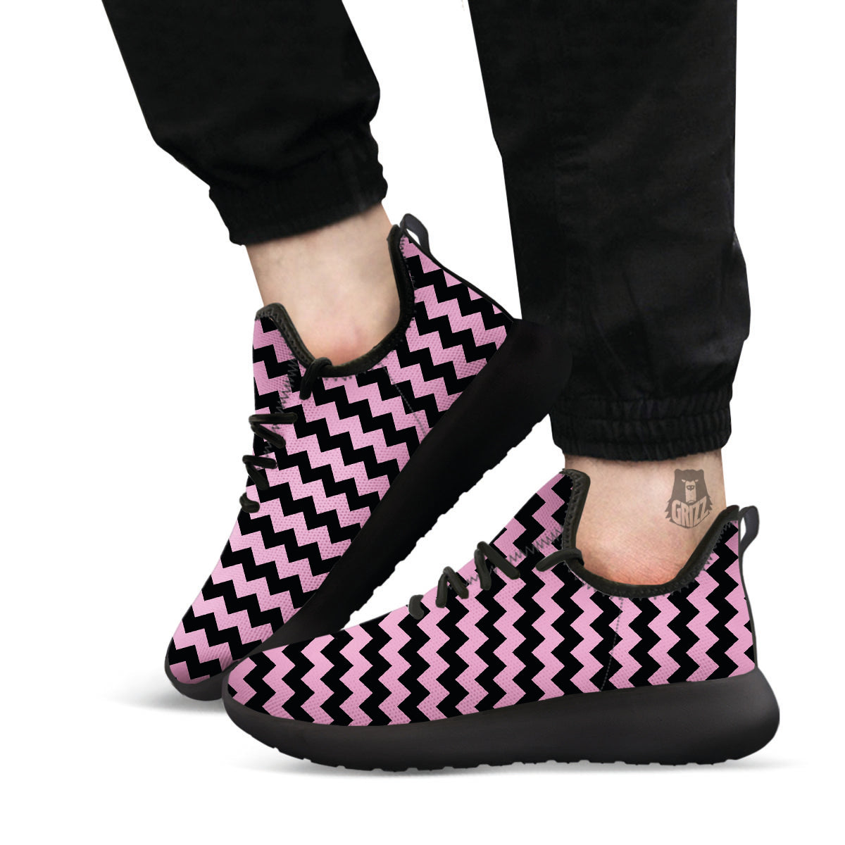 Zigzag Black And Pink Print Pattern Black Athletic Shoes-grizzshop