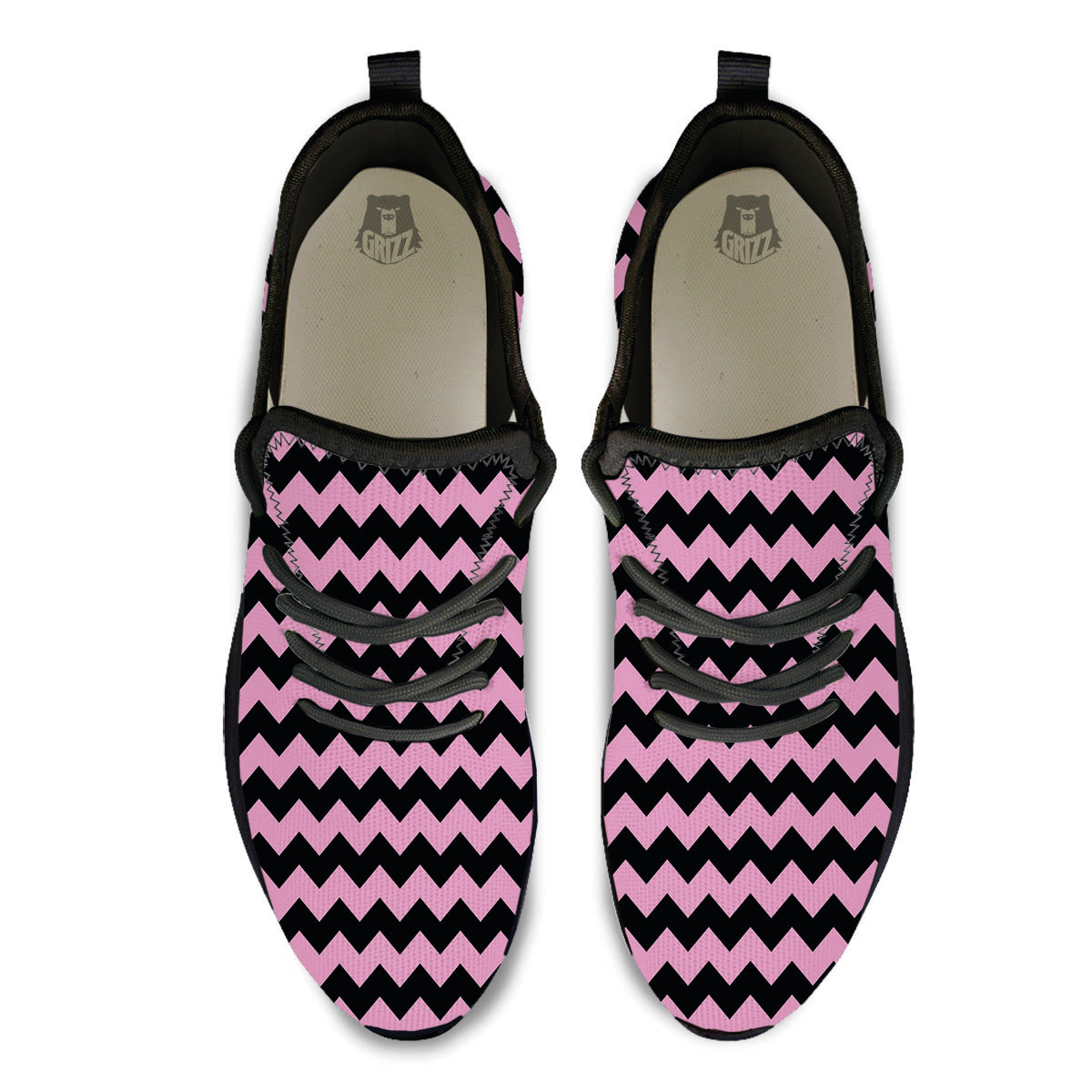 Zigzag Black And Pink Print Pattern Black Athletic Shoes-grizzshop