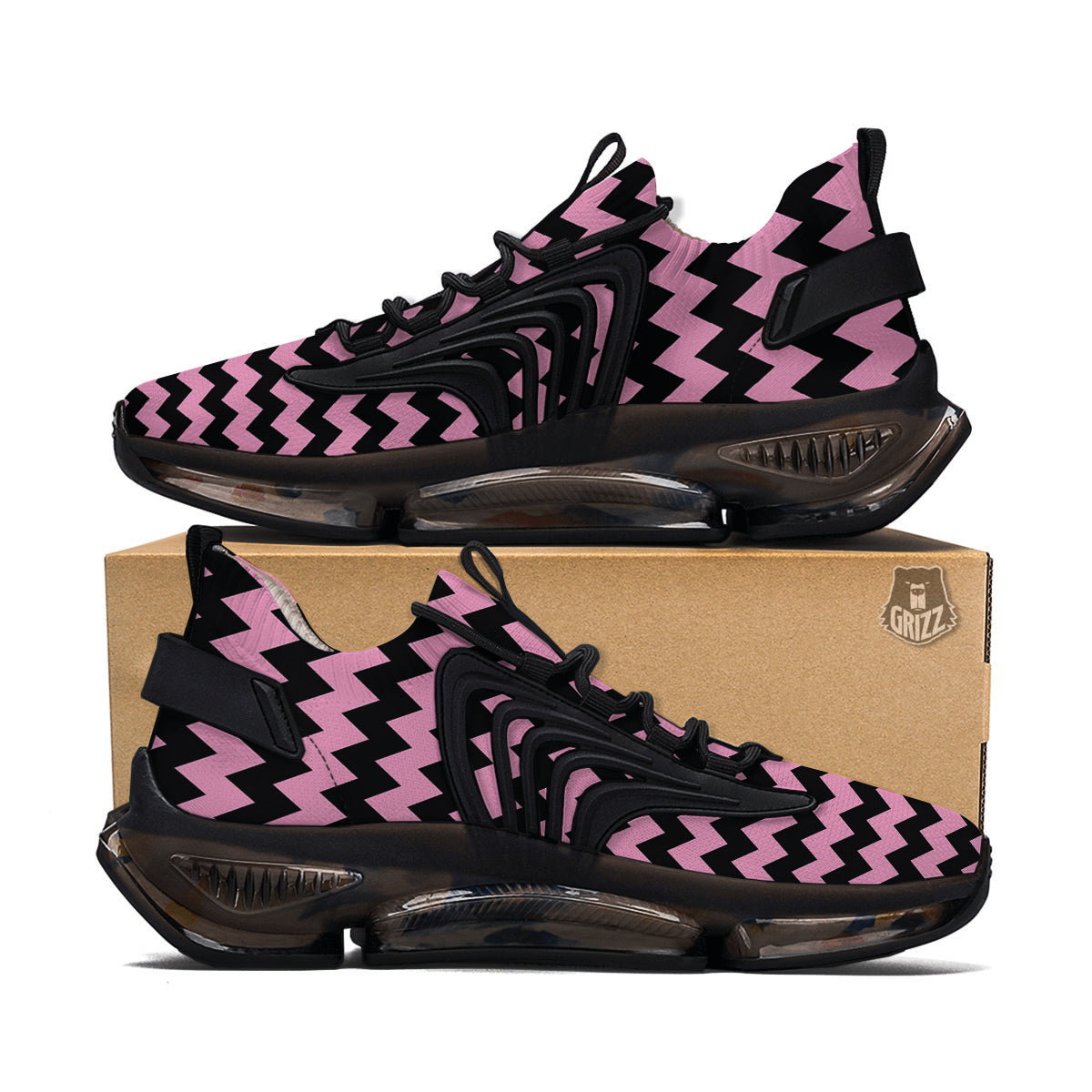 Zigzag Black And Pink Print Pattern Black Gym Shoes-grizzshop