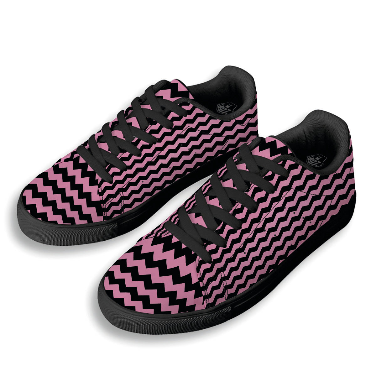 Zigzag Black And Pink Print Pattern Black Low Top Sneakers-grizzshop