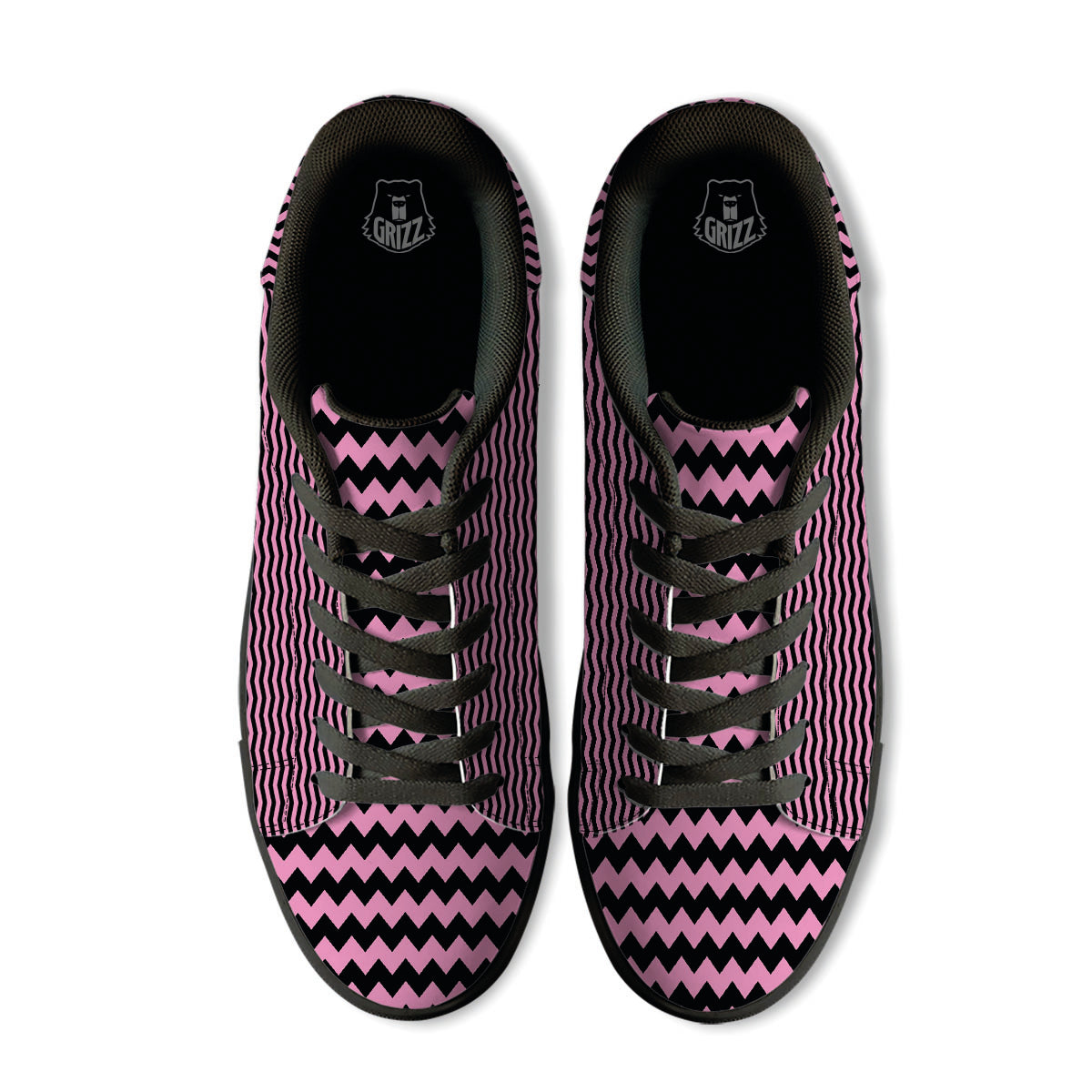 Zigzag Black And Pink Print Pattern Black Low Top Sneakers-grizzshop