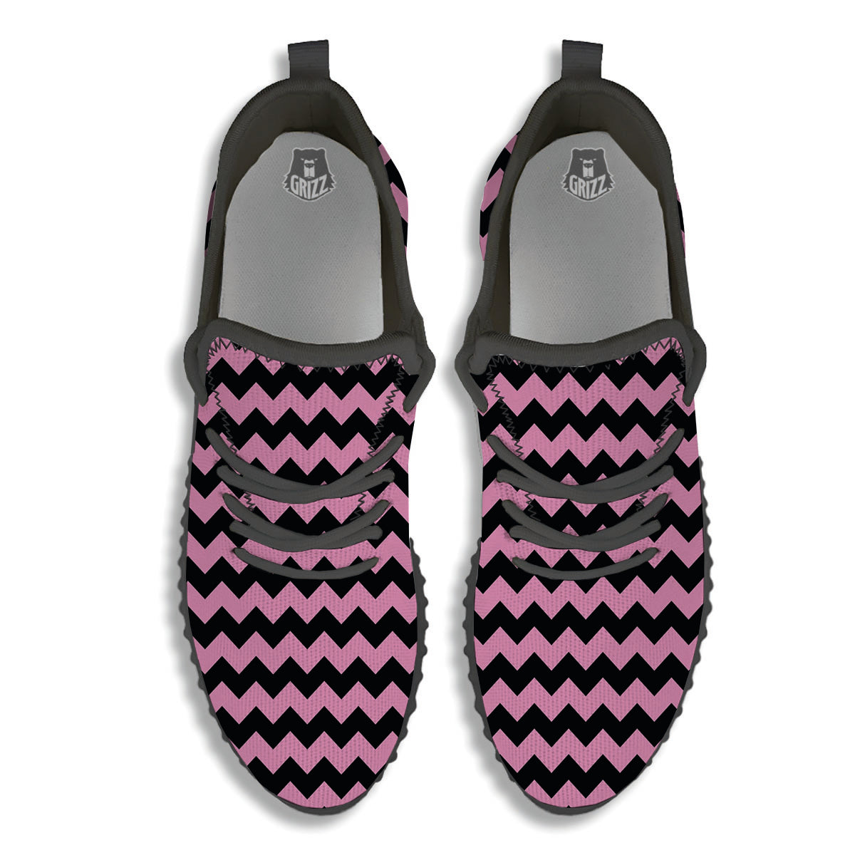 Zigzag Black And Pink Print Pattern Black Walking Shoes-grizzshop