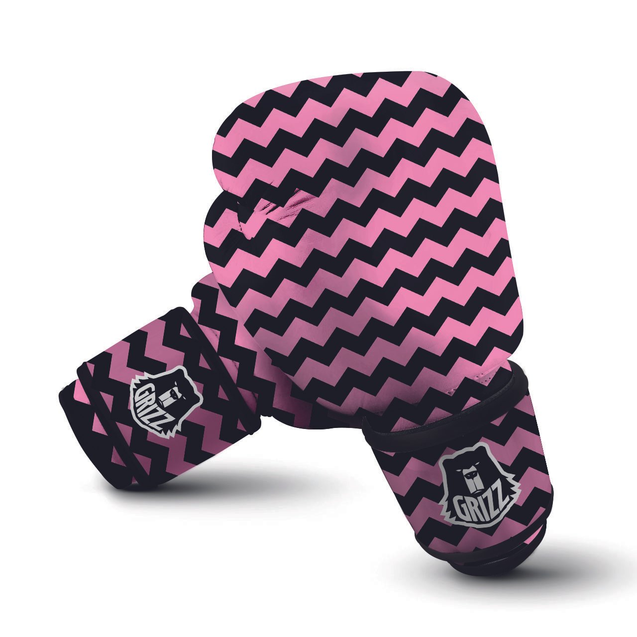 Zigzag Black And Pink Print Pattern Boxing Gloves-grizzshop