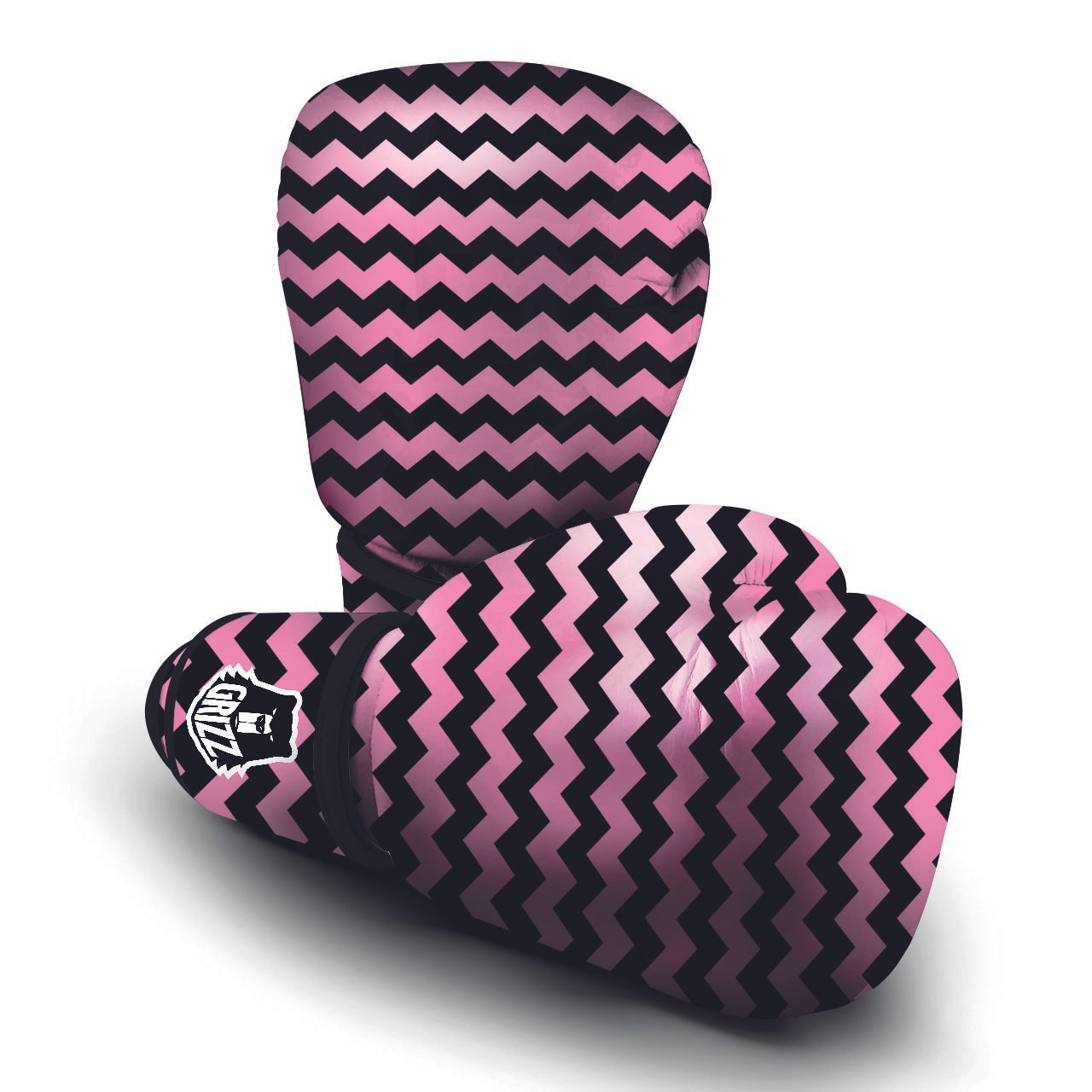 Zigzag Black And Pink Print Pattern Boxing Gloves-grizzshop
