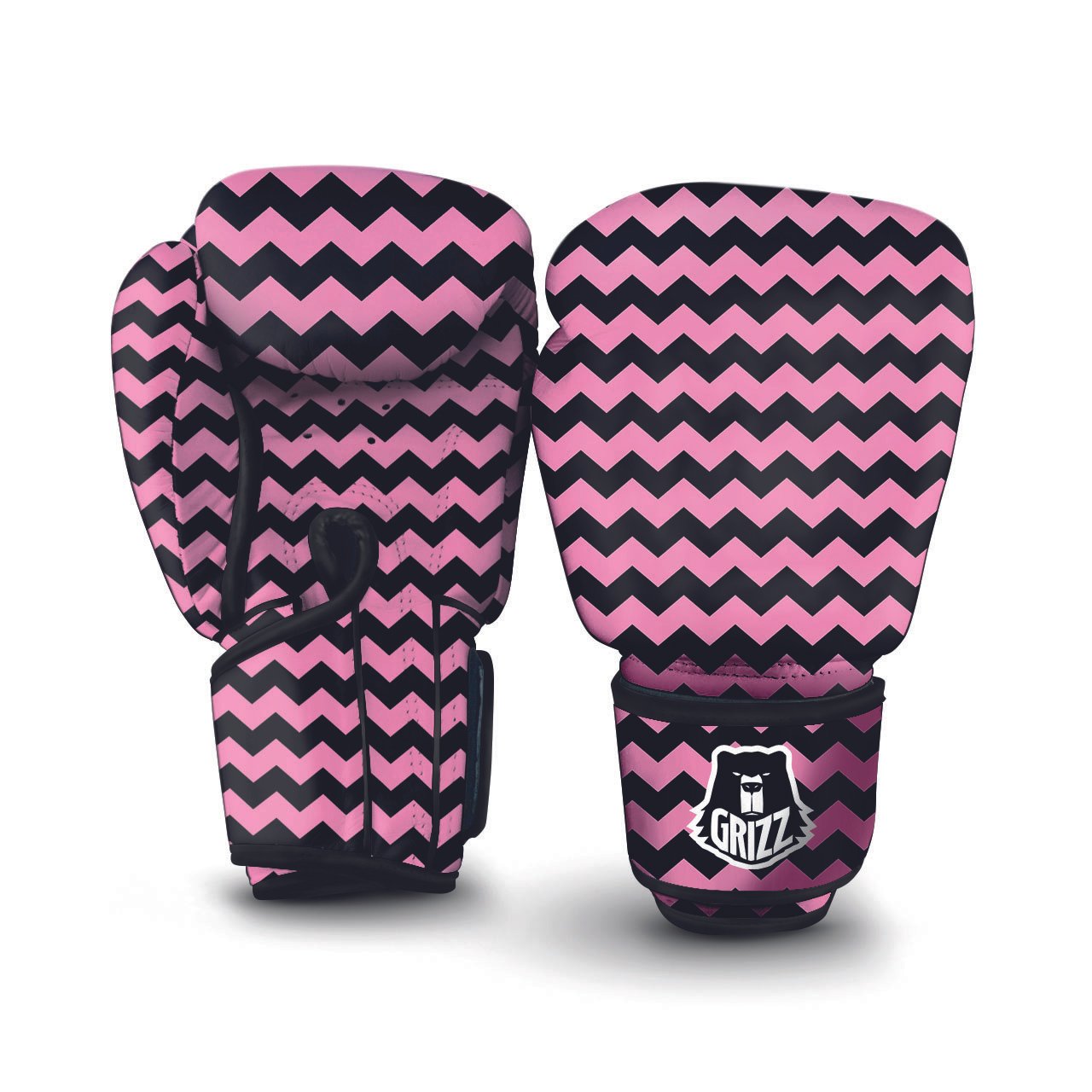 Zigzag Black And Pink Print Pattern Boxing Gloves-grizzshop