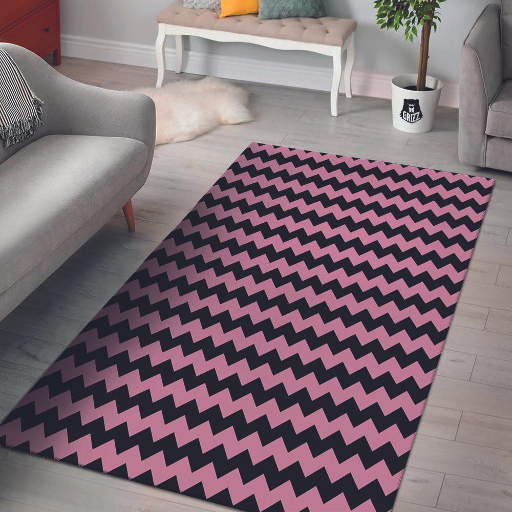 Zigzag Black And Pink Print Pattern Floor Mat-grizzshop