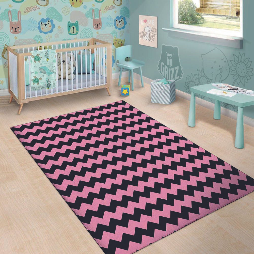 Zigzag Black And Pink Print Pattern Floor Mat-grizzshop