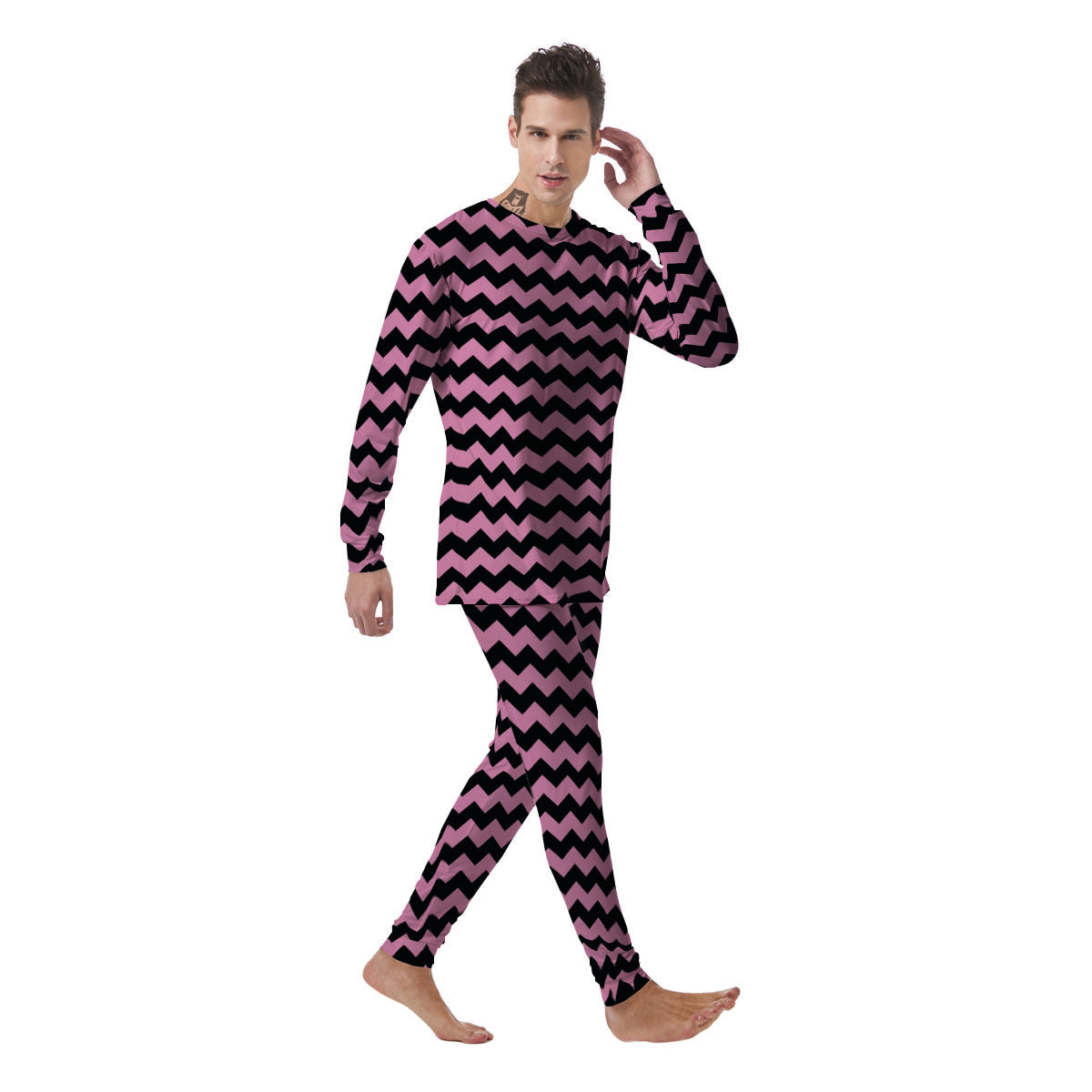 Zigzag Black And Pink Print Pattern Men's Pajamas-grizzshop