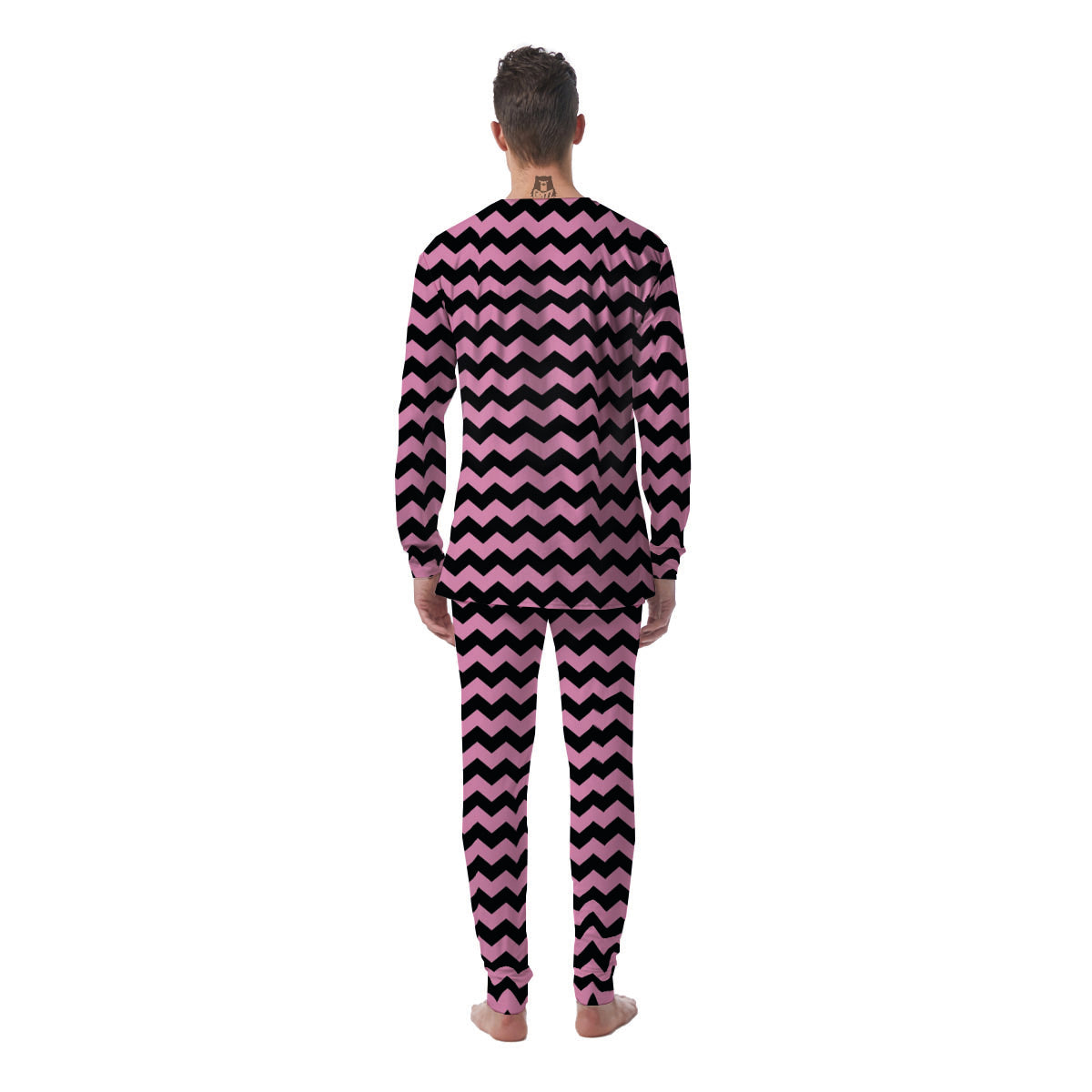 Zigzag Black And Pink Print Pattern Men's Pajamas-grizzshop