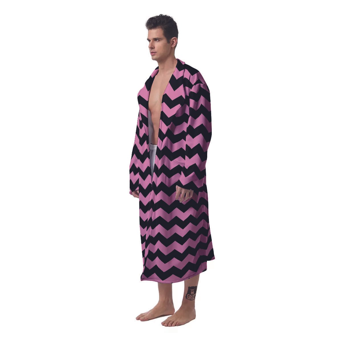 Zigzag Black And Pink Print Pattern Men's Robe-grizzshop