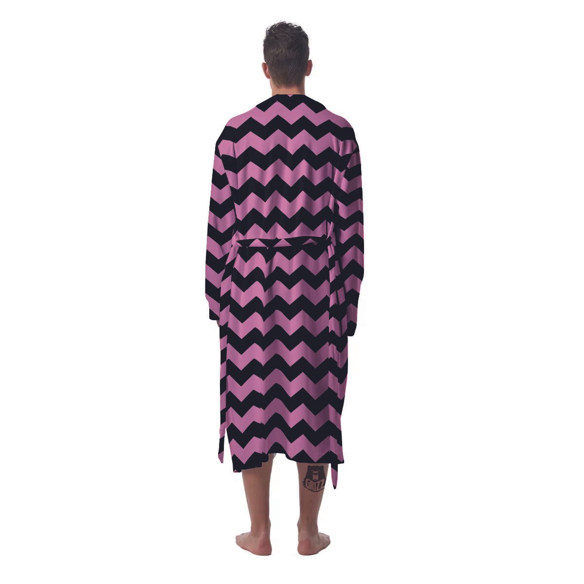 Zigzag Black And Pink Print Pattern Men's Robe-grizzshop