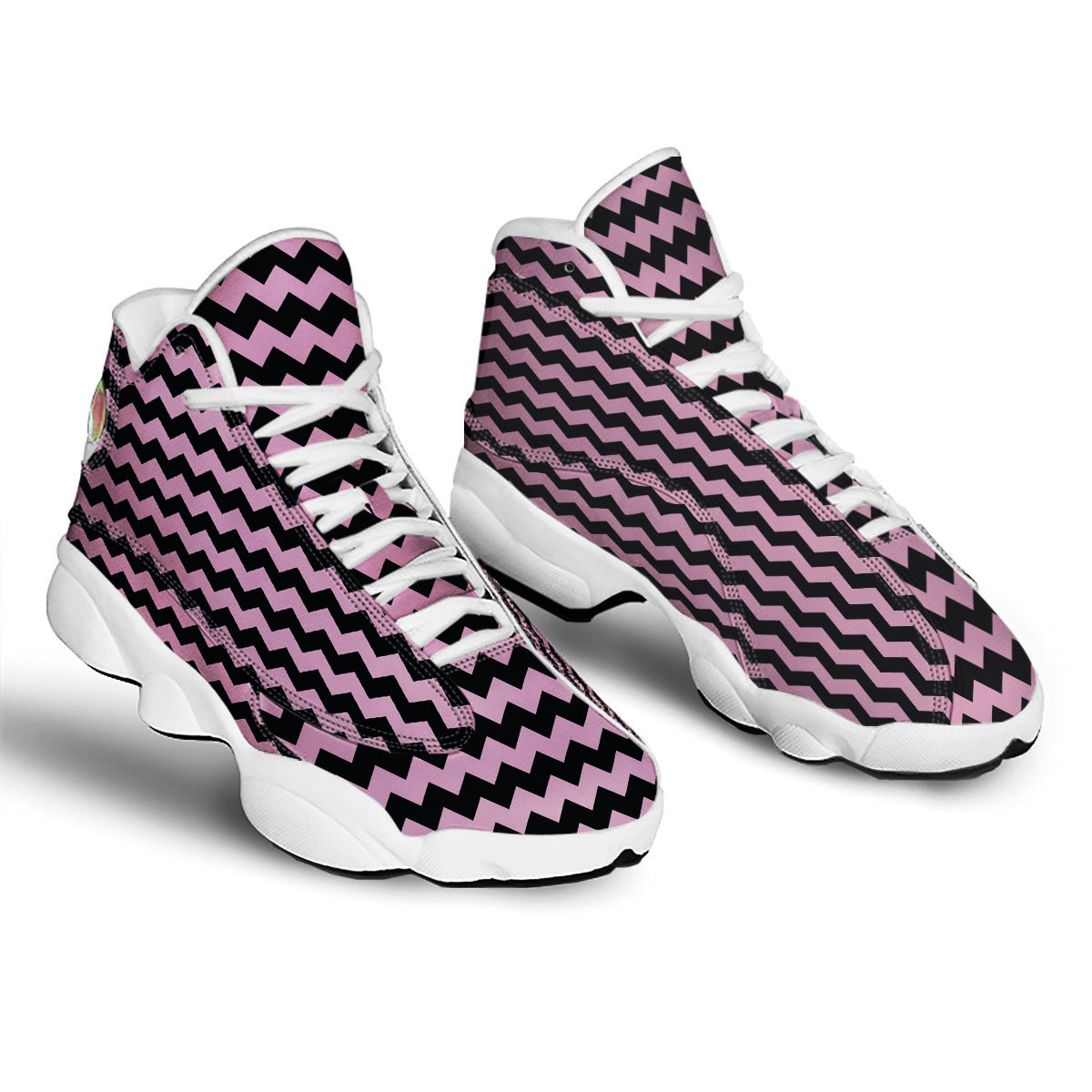 Zigzag Black And Pink Print Pattern White Basketball Shoes-grizzshop