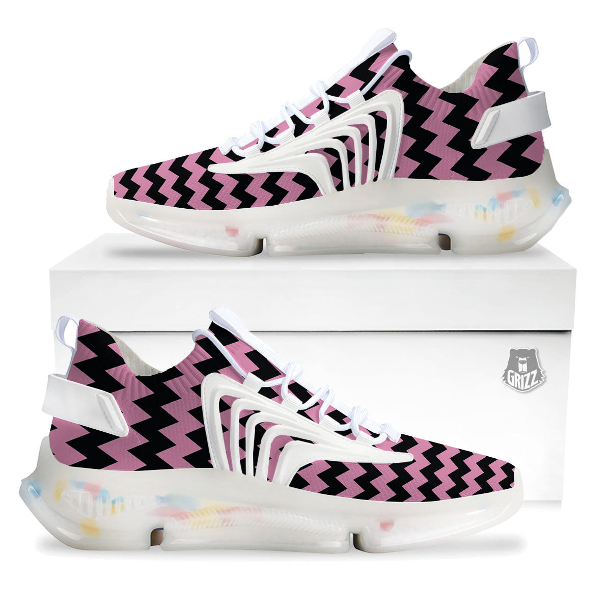 Zigzag Black And Pink Print Pattern White Gym Shoes-grizzshop