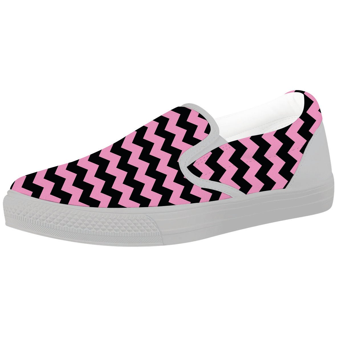 Zigzag Black And Pink Print Pattern White Slip On Shoes-grizzshop