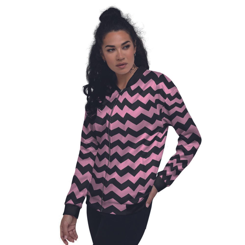 Zigzag Black And Pink Print Pattern Women's Bomber Jacket-grizzshop