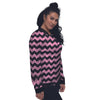 Zigzag Black And Pink Print Pattern Women's Bomber Jacket-grizzshop