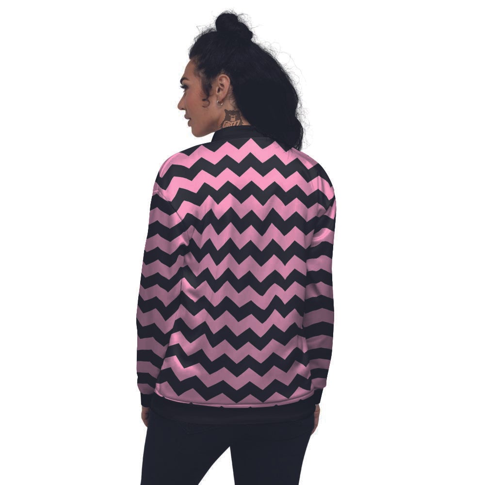 Zigzag Black And Pink Print Pattern Women's Bomber Jacket-grizzshop