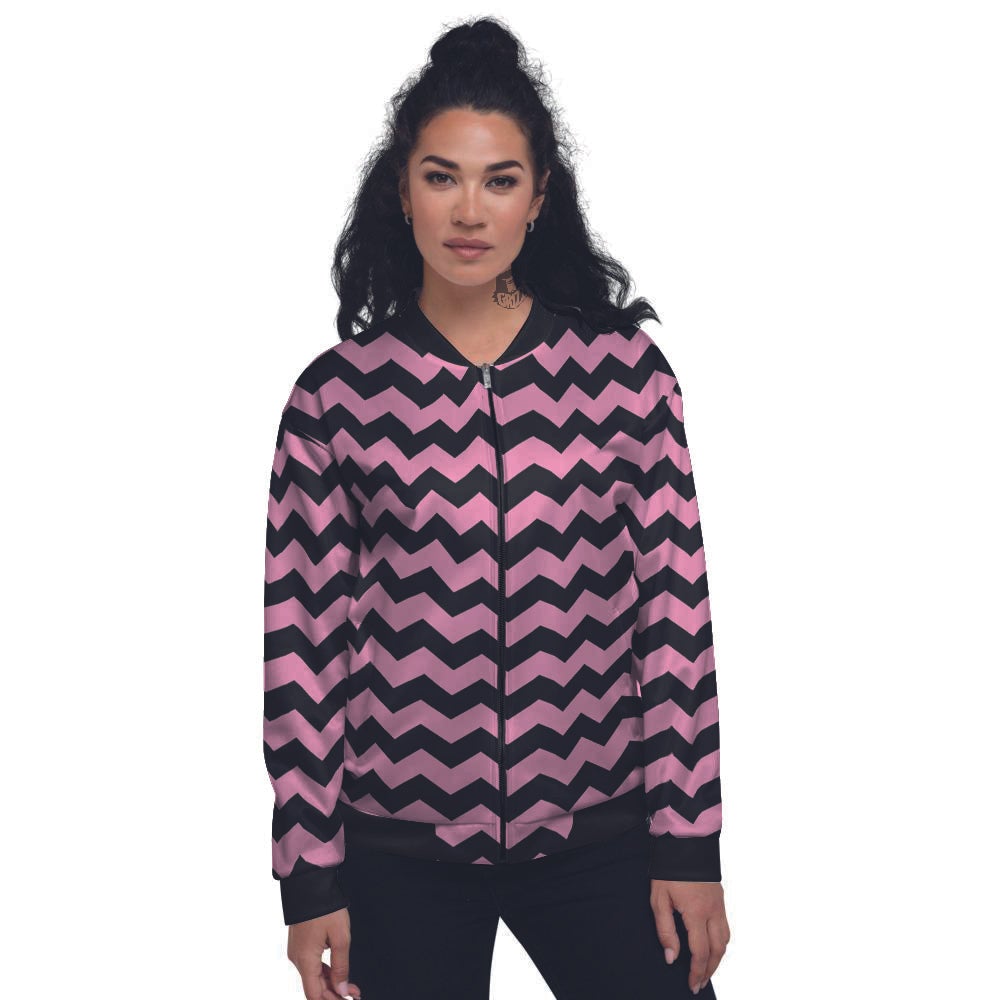 Zigzag Black And Pink Print Pattern Women's Bomber Jacket-grizzshop