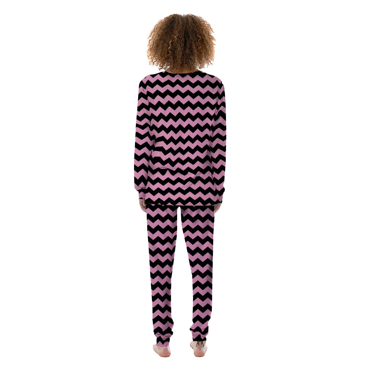 Zigzag Black And Pink Print Pattern Women's Pajamas-grizzshop