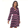 Zigzag Black And Pink Print Pattern Women's Robe-grizzshop