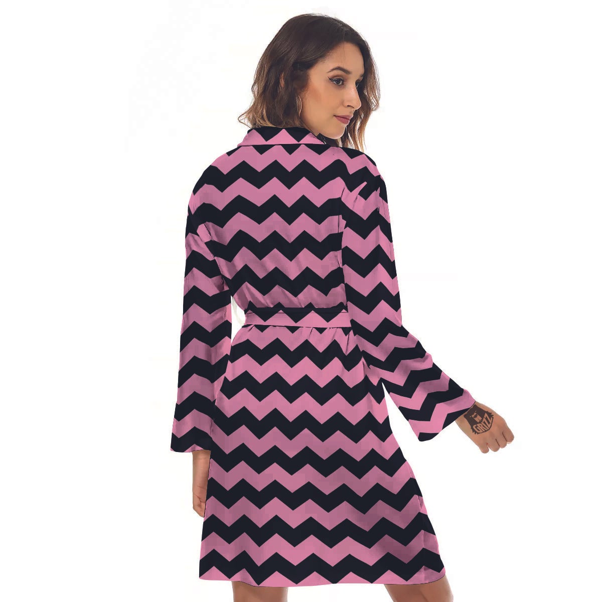 Zigzag Black And Pink Print Pattern Women's Robe-grizzshop