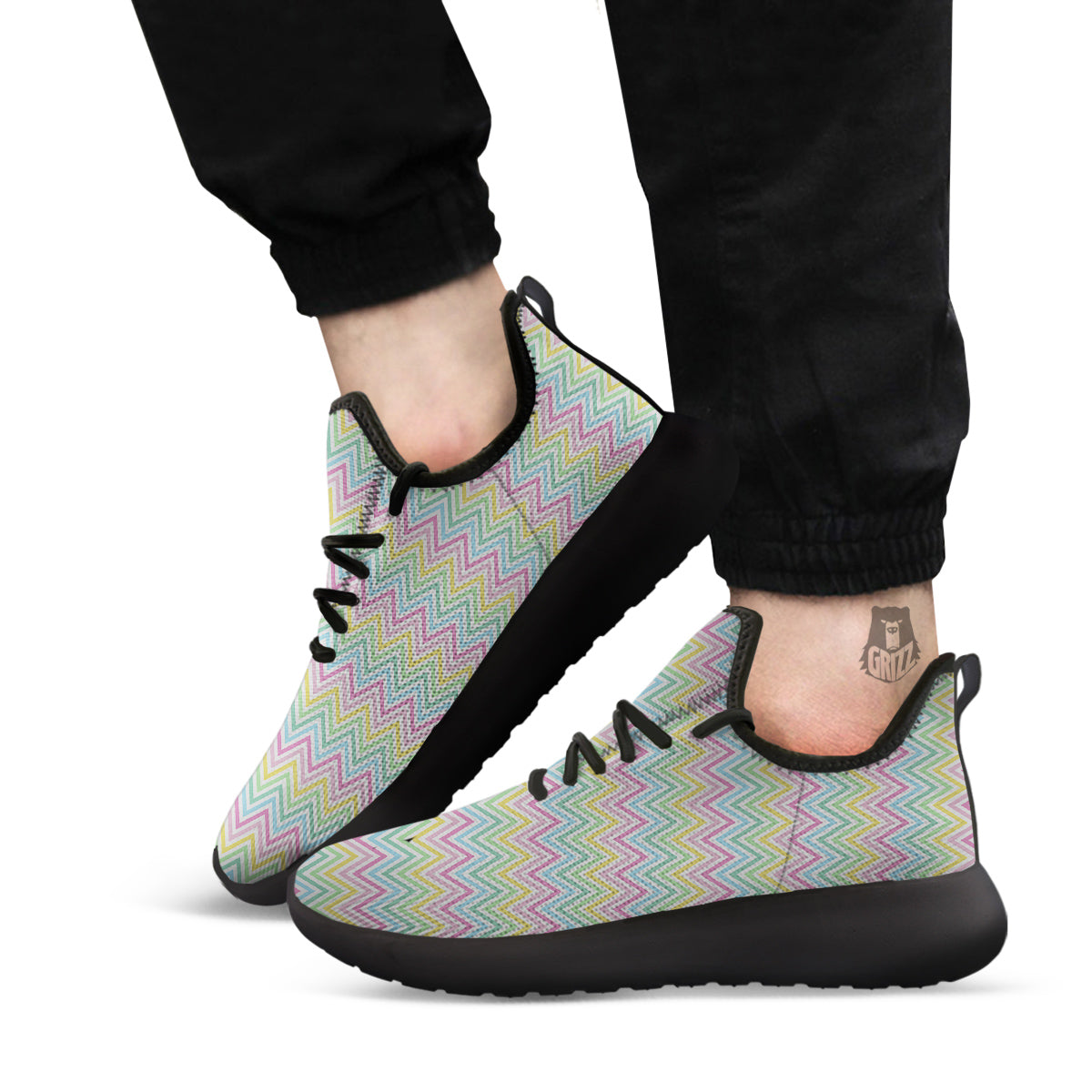 Zigzag Colorful Print Pattern Black Athletic Shoes-grizzshop