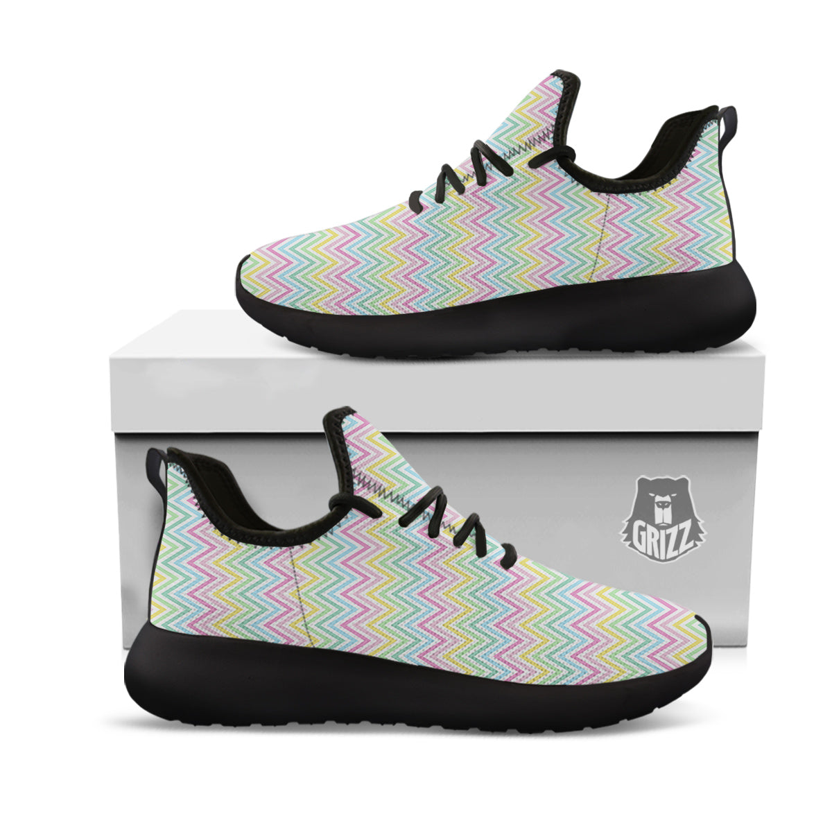 Zigzag Colorful Print Pattern Black Athletic Shoes-grizzshop