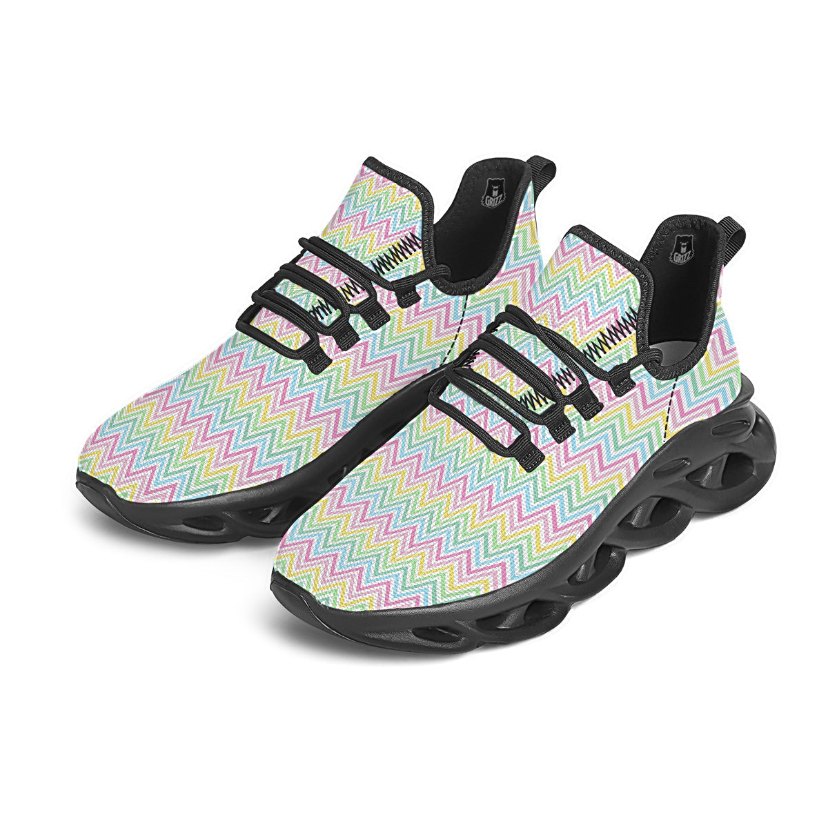 Zigzag Colorful Print Pattern Black Running Shoes-grizzshop