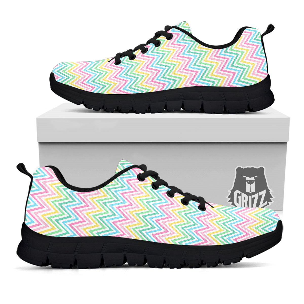 Zigzag Colorful Print Pattern Black Sneaker-grizzshop