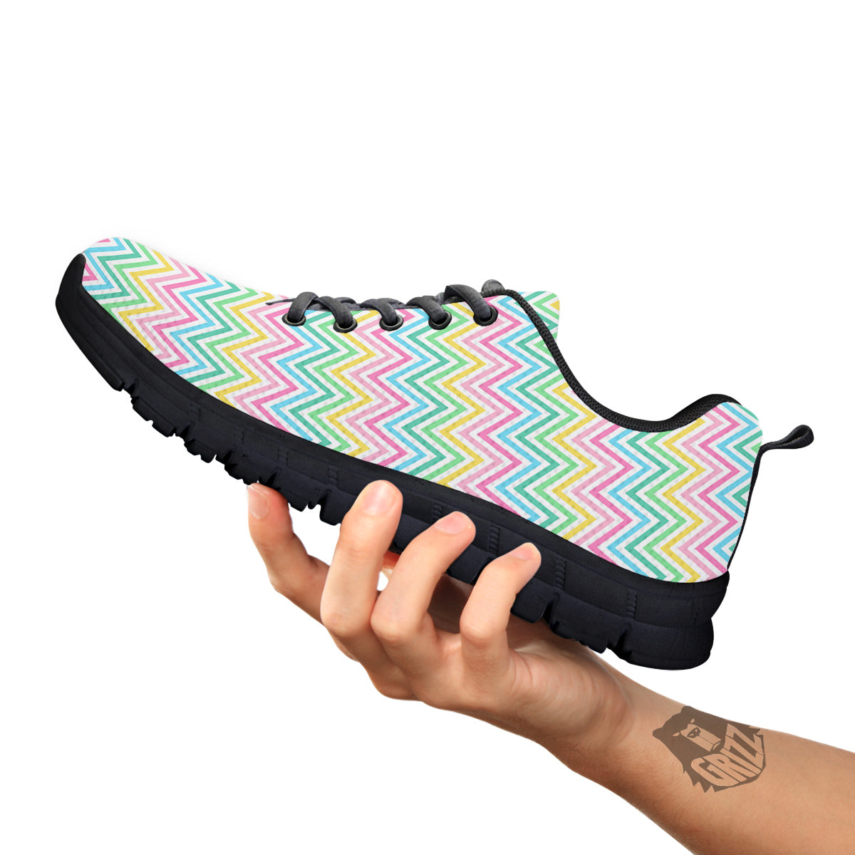 Zigzag Colorful Print Pattern Black Sneaker-grizzshop