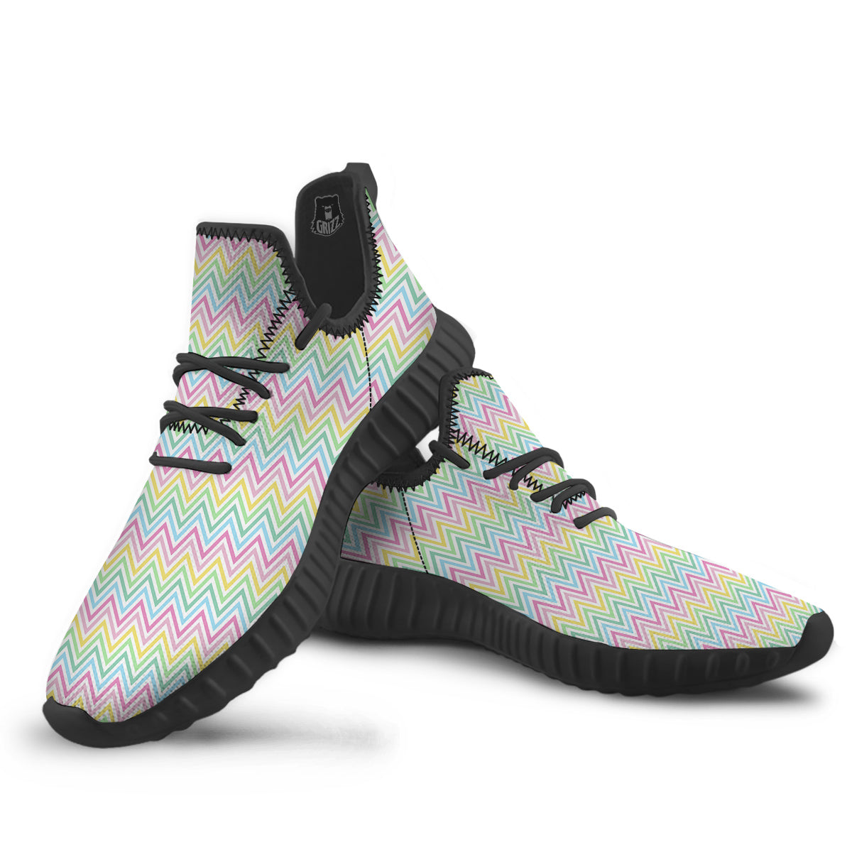 Zigzag Colorful Print Pattern Black Walking Shoes-grizzshop