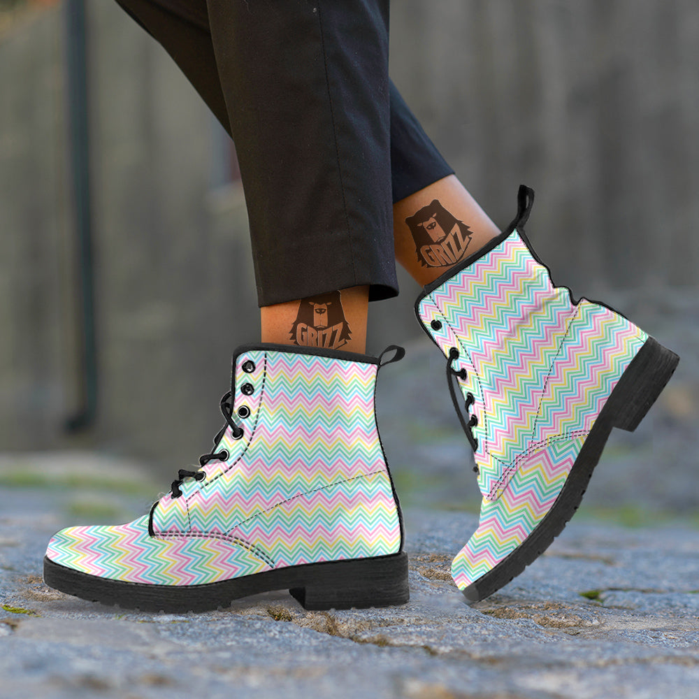 Zigzag Colorful Print Pattern Leather Boots-grizzshop