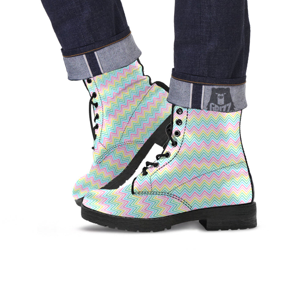 Zigzag Colorful Print Pattern Leather Boots-grizzshop