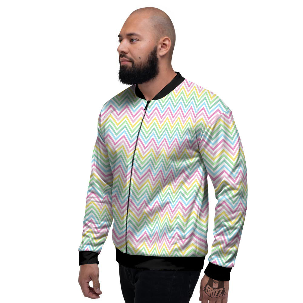 Zigzag Colorful Print Pattern Men's Bomber Jacket-grizzshop