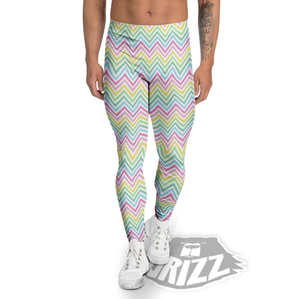 Zigzag Colorful Print Pattern Men's Leggings-grizzshop