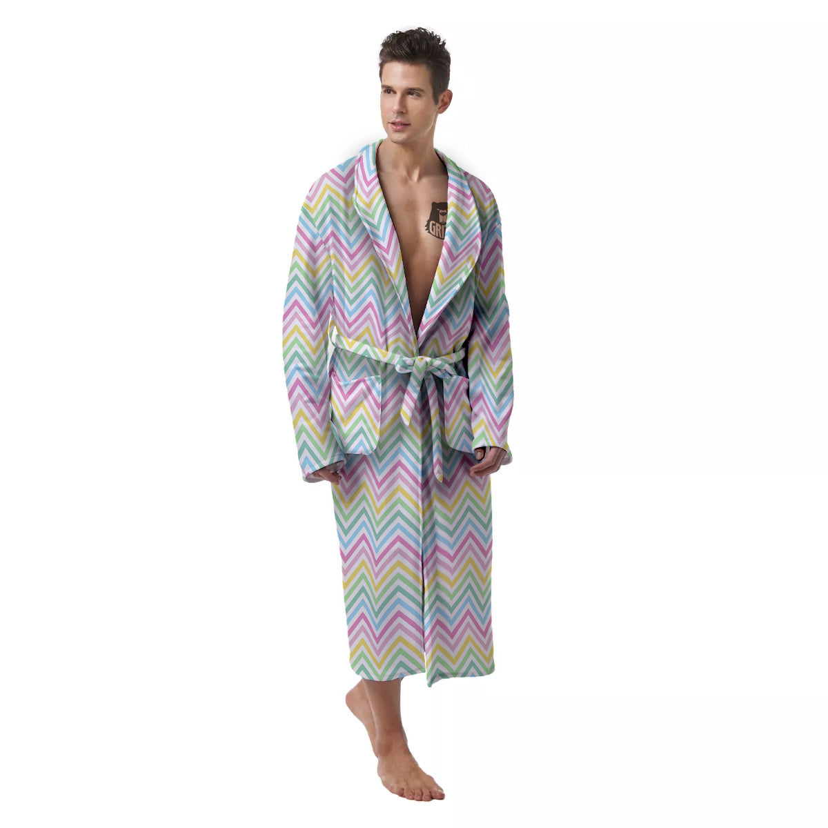 Zigzag Colorful Print Pattern Men's Robe-grizzshop