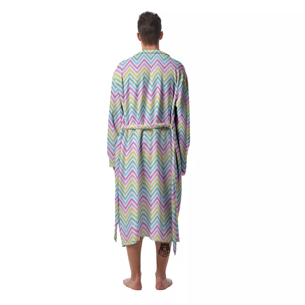 Zigzag Colorful Print Pattern Men's Robe-grizzshop