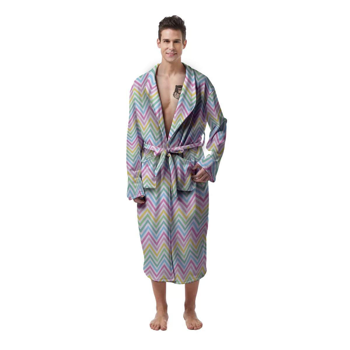 Zigzag Colorful Print Pattern Men's Robe-grizzshop