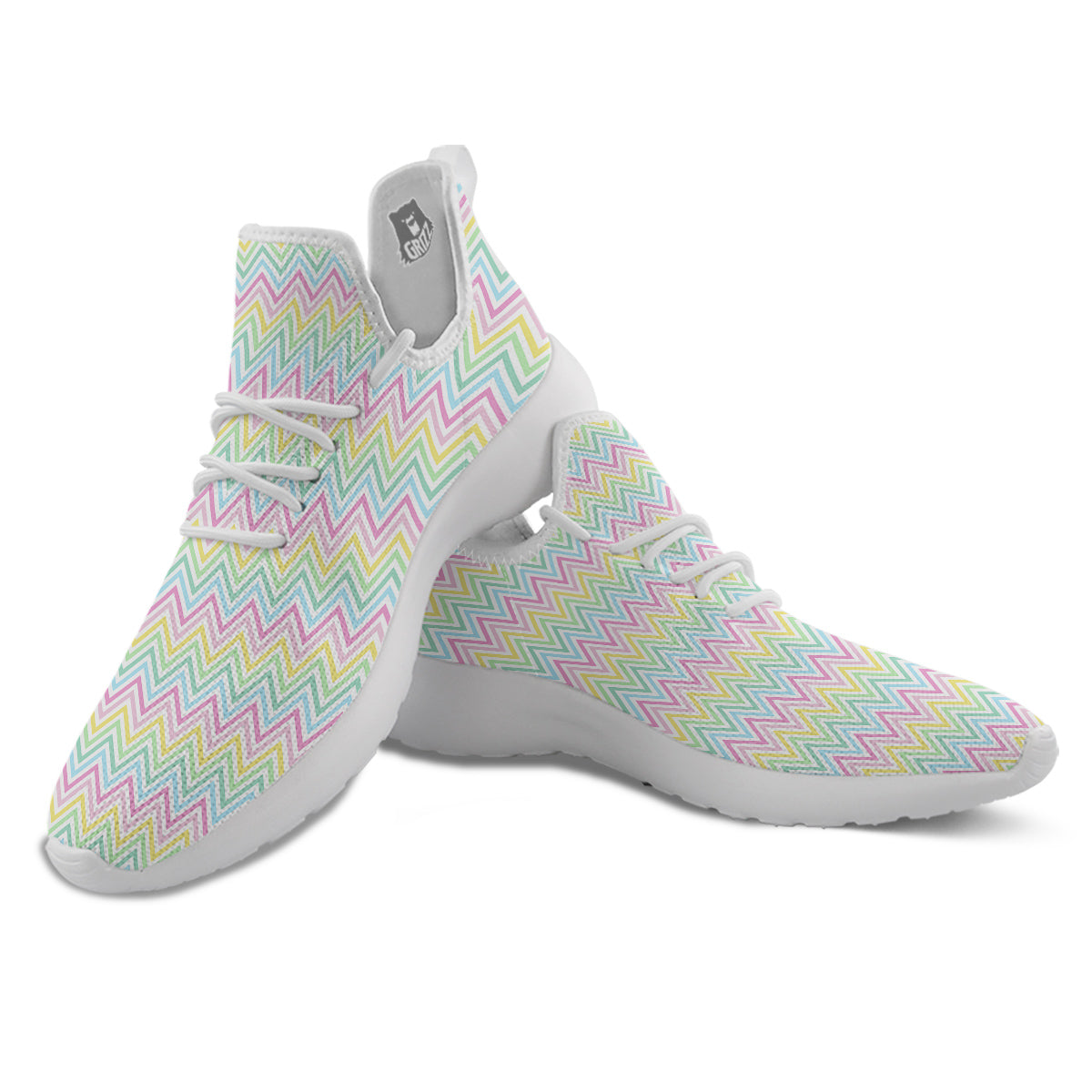 Zigzag Colorful Print Pattern White Athletic Shoes-grizzshop