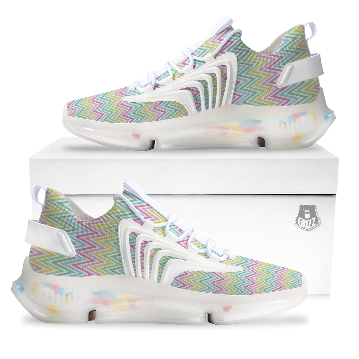 Zigzag Colorful Print Pattern White Gym Shoes-grizzshop