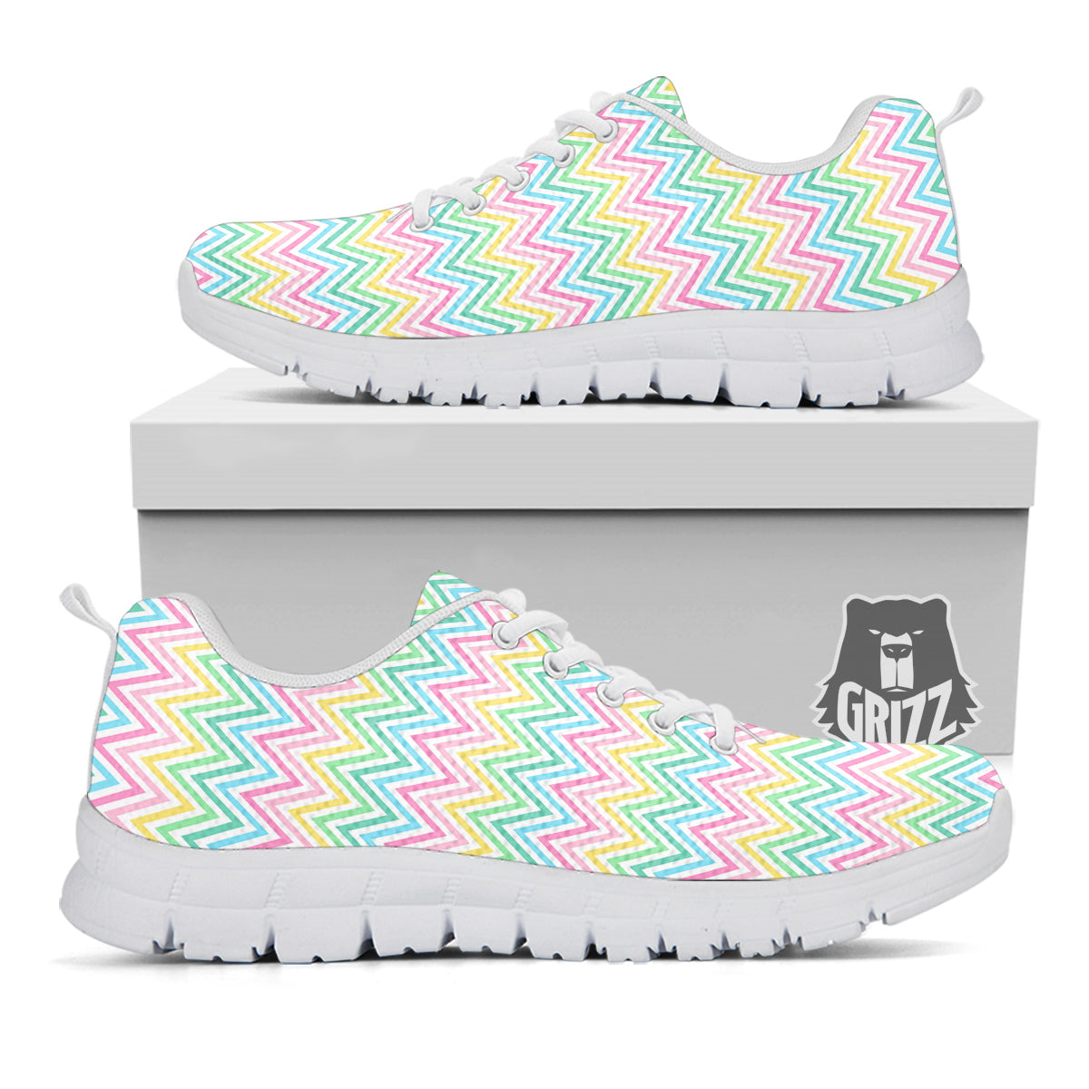 Zigzag Colorful Print Pattern White Sneaker-grizzshop