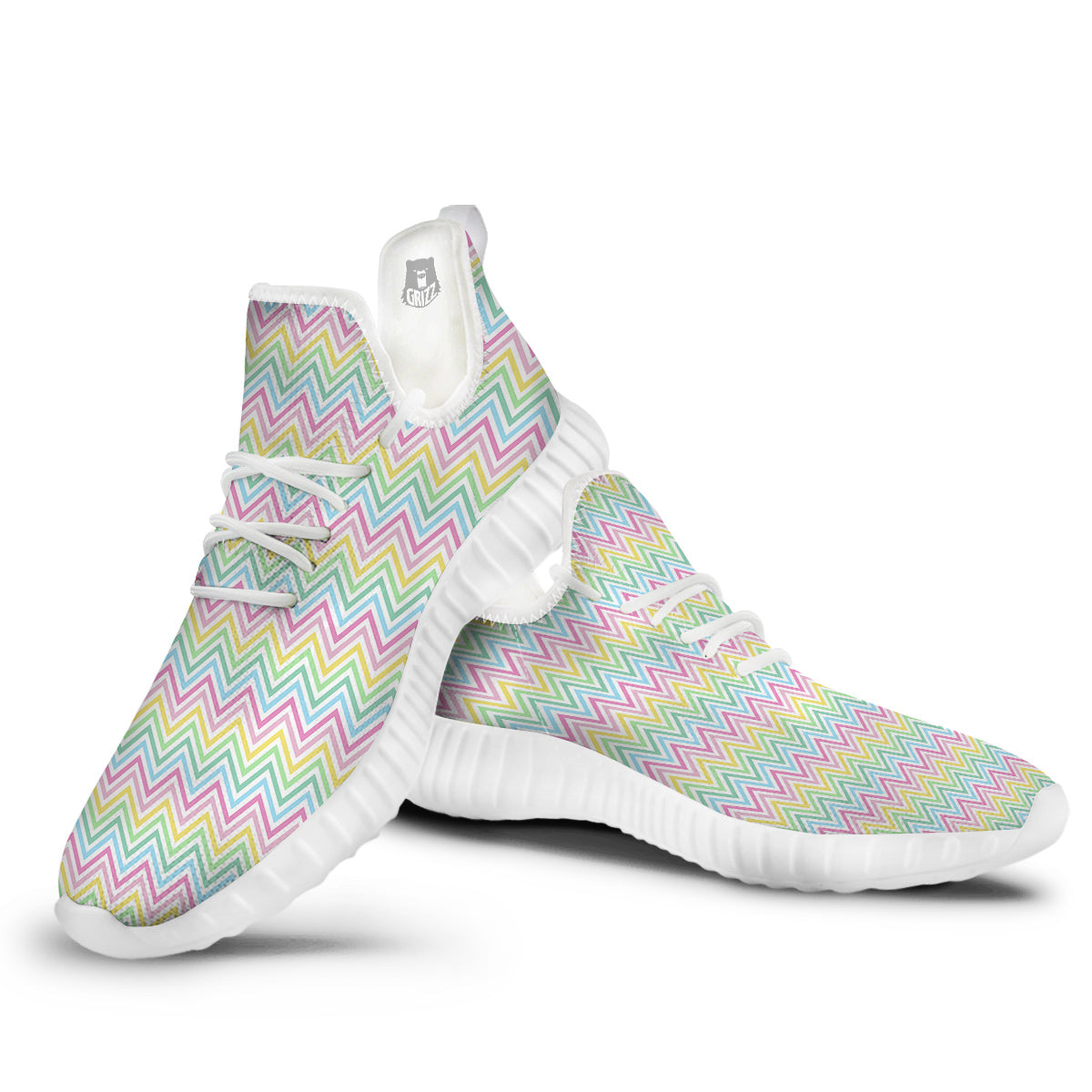 Zigzag Colorful Print Pattern White Walking Shoes-grizzshop