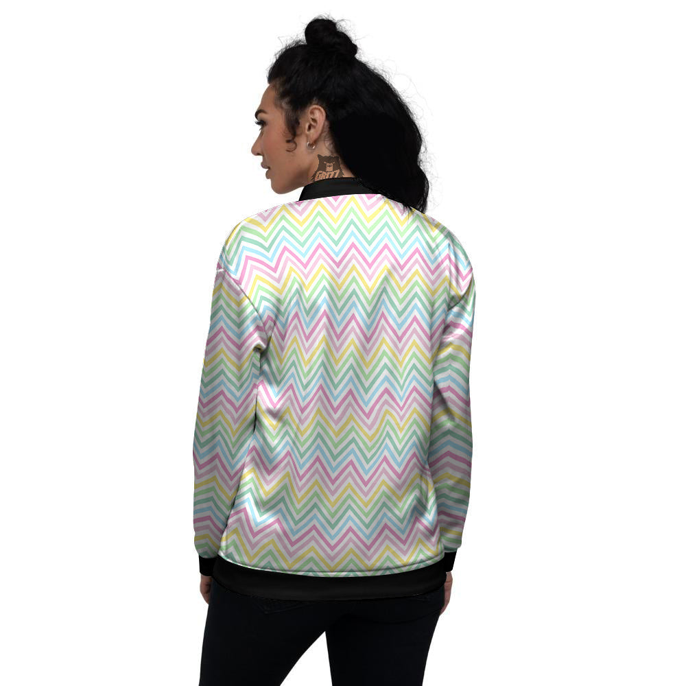Zigzag Colorful Print Pattern Women's Bomber Jacket-grizzshop