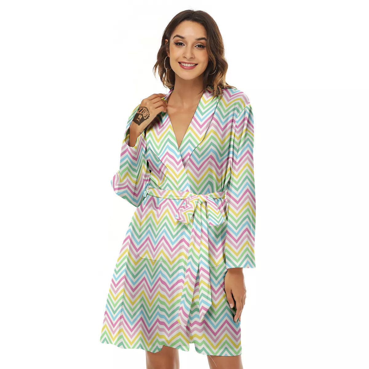 Zigzag Colorful Print Pattern Women's Robe-grizzshop