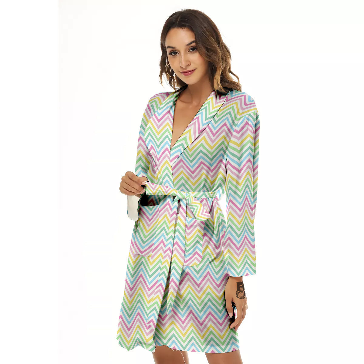 Zigzag Colorful Print Pattern Women's Robe-grizzshop