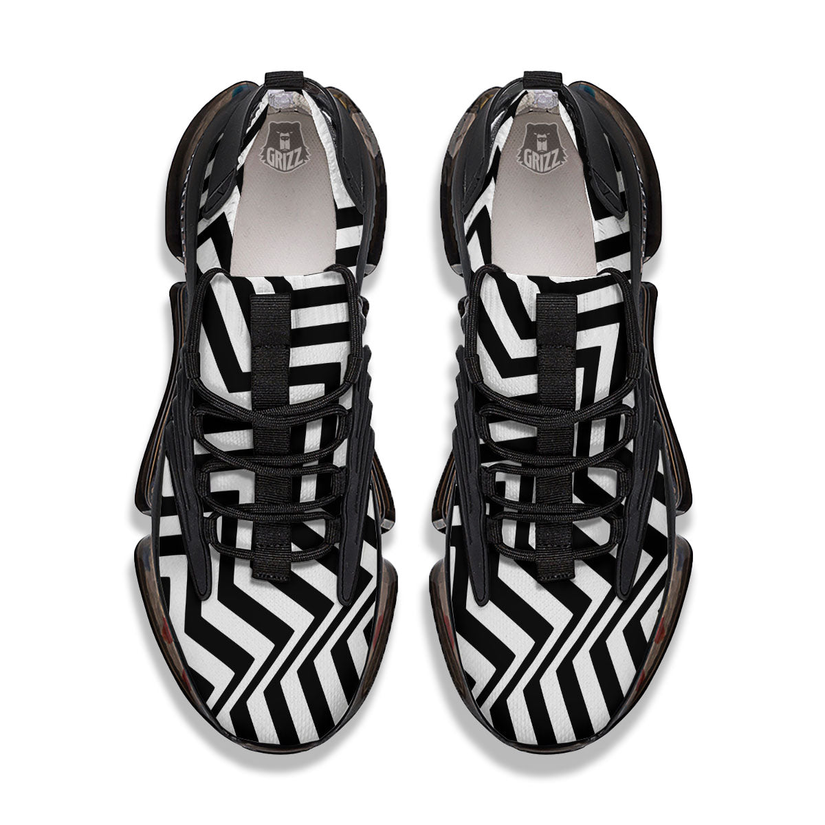Zigzag Dazzle White And Black Print Black Gym Shoes-grizzshop